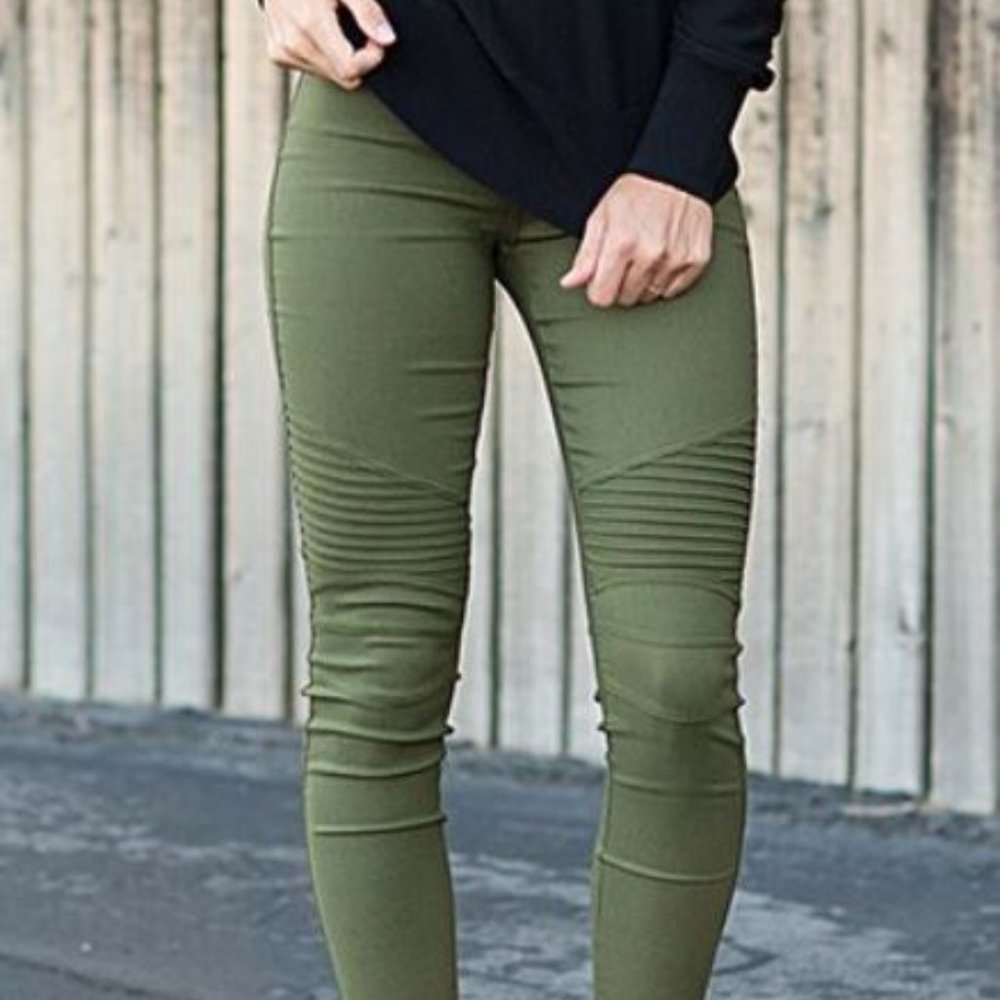 Moto pants with zipper along ankle.